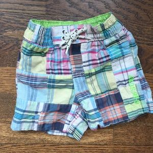 Gap kids plaid patchwork swim trunks